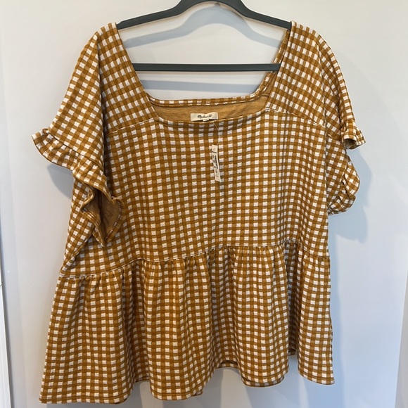 Madewell NWT Gingham Knit Ruffle-Hem Top Size 2X - Picture 4 of 7